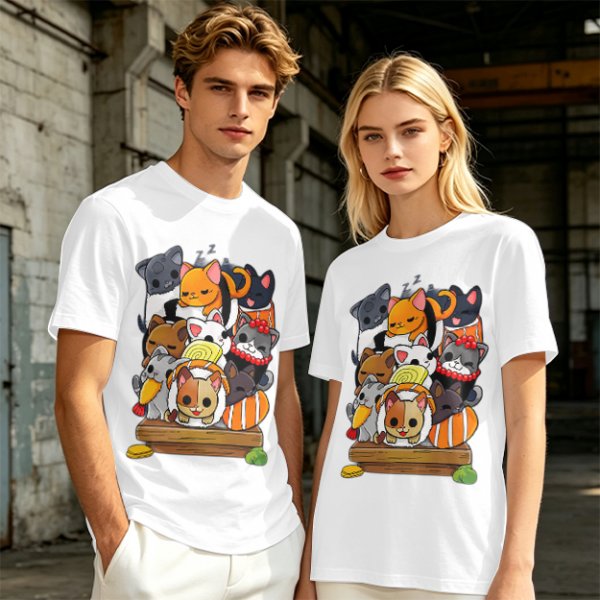 Olive T-Shirt With Cute Sushi Cat Stack Graphic Print