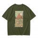 Olive T-Shirt With Retro Mountain And Ramen Noodle Landscape Print