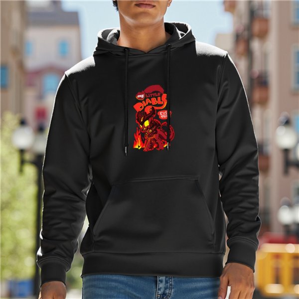 Black hoodie with little devil fire graphic print