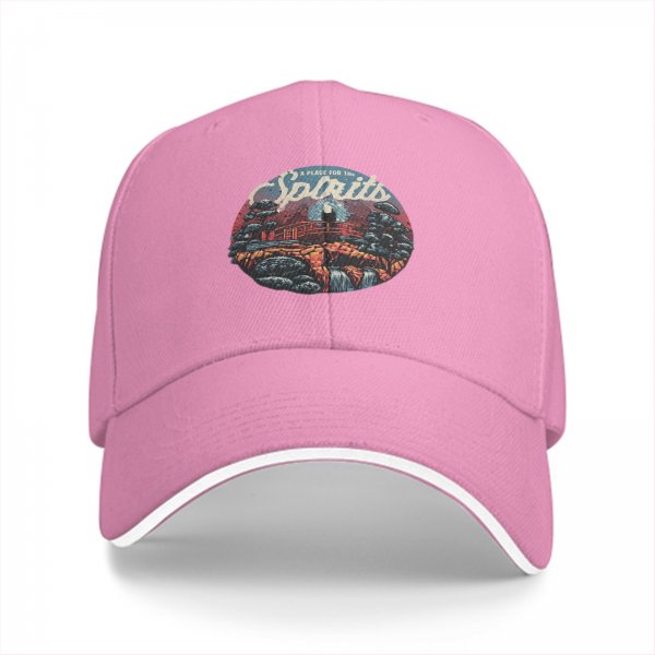 Black baseball cap with 'A Place for the Spirits' nature landscape graphic