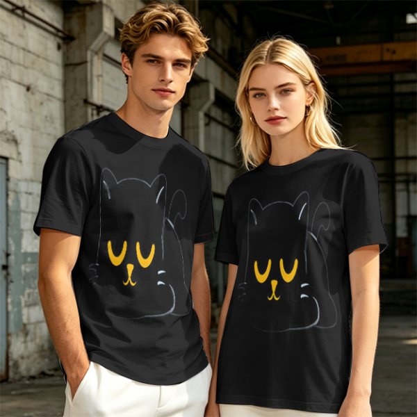 Olive T-Shirt with Relaxed Black Cat Graphic Design