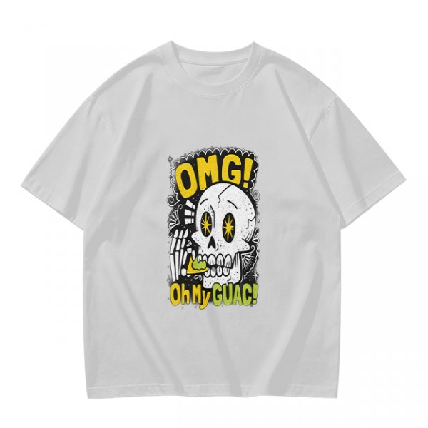 Olive T-Shirt With Funny Skull 'OMG Oh My Guac!' Print