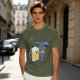 Olive T-Shirt With Cute Blue Goat Holding Foamy Beer Mug Print