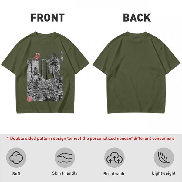 Olive Anime Scout Regiment Action Graphic T-Shirt