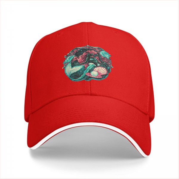 Black Baseball Cap With Mermaid And Pearl Shell Graphic