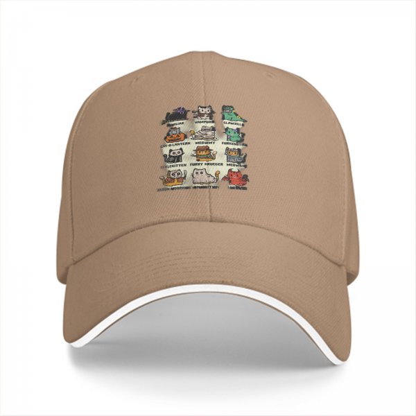 Black Baseball Cap With Halloween Themed Cat Character Print
