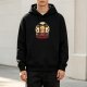 Black hoodie with two pandas eating and talking graphic print