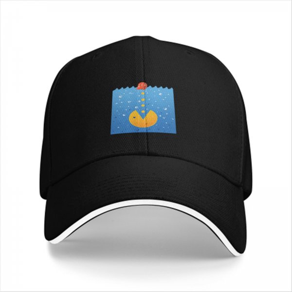 Black Baseball Cap With Underwater Pac-Man Graphic Print