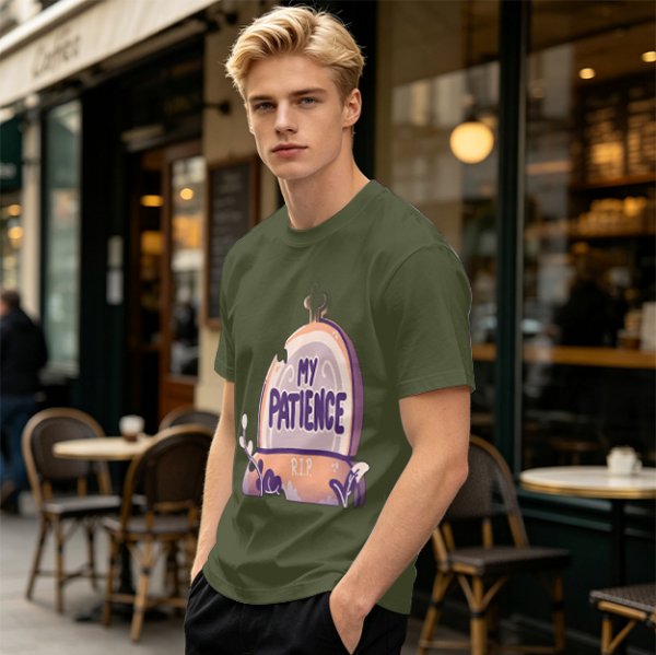 Olive T-Shirt With 'My Patience' Gravestone Graphic Print