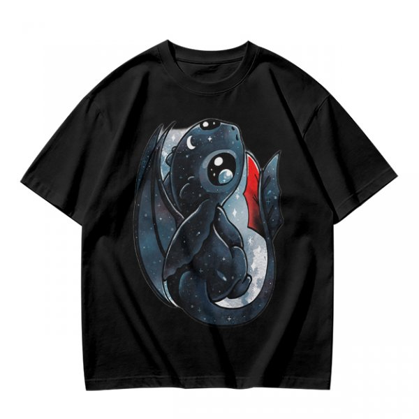 Olive T-shirt with cute starry night dragon graphic