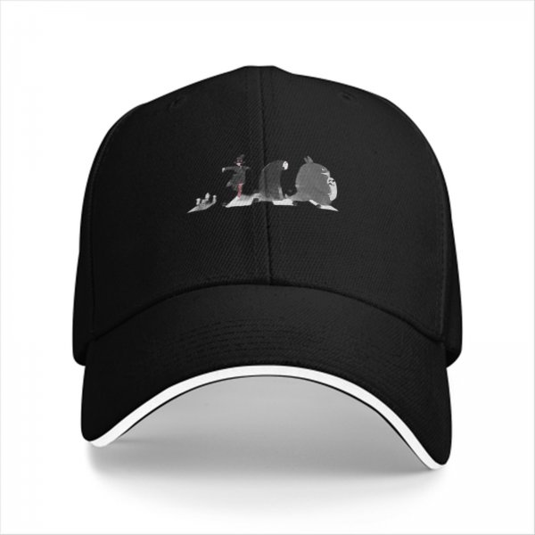 Black Baseball Cap With Studio Ghibli Character Silhouette Print