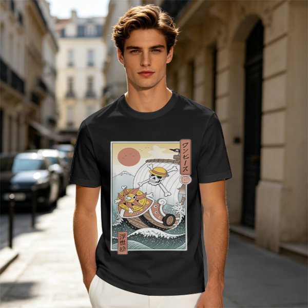 One Piece Thousand Sunny Pirate Ship Ukiyo-e Style Graphic T-Shirt