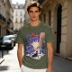Olive T-Shirt With Witch Anime Girl and Cat Silhouette Print