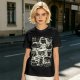 Olive Green T-Shirt With Playful Black Cats In Kitchenware Print