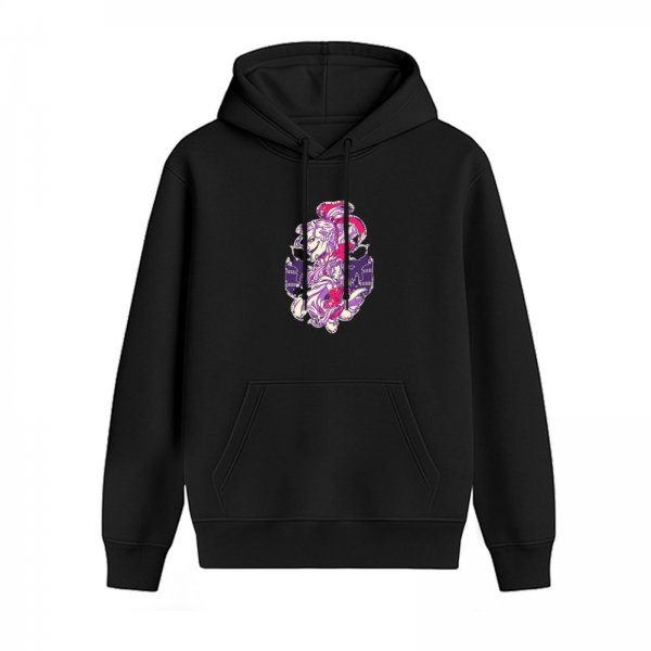 Black Hoodie With Purple And Pink Anime Style Graphic Print