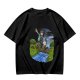Olive T-shirt with Cartoon Boys Balancing on Log Over Stream