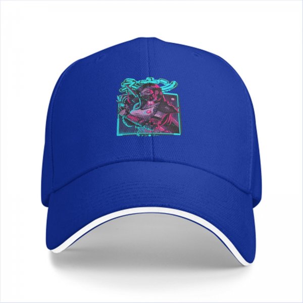 Black Baseball Cap With Cyberpunk Neon Samurai Graphic