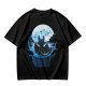 Olive T-Shirt Featuring Dragon Silhouette Under Full Moon