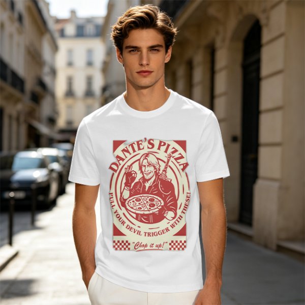 Dante's Pizza Devil Trigger Themed Graphic T-Shirt