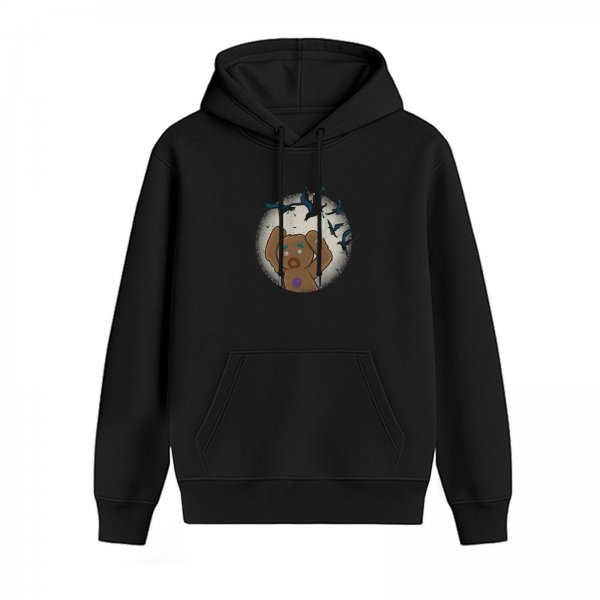 Black hoodie with distressed gingerbread man and crow graphic