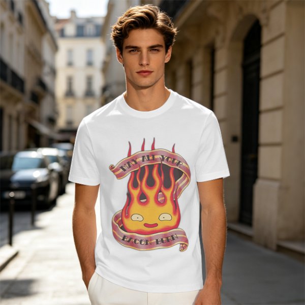 Olive T-Shirt With Calcifire Bacon Fire Graphic Print