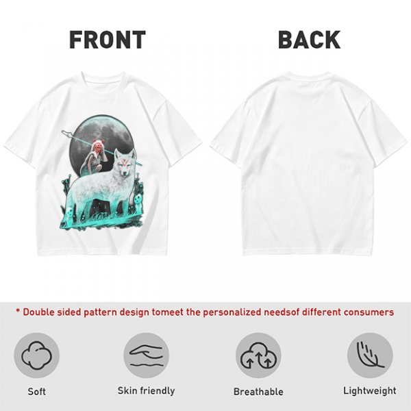 Olive T-Shirt With Wolf Warrior And Moon Forest Art Print