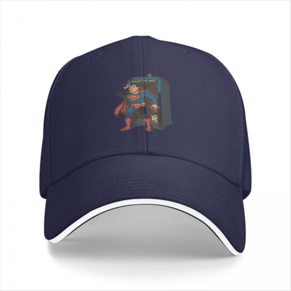 Black Baseball Cap With Superman TARDIS Graphic Print