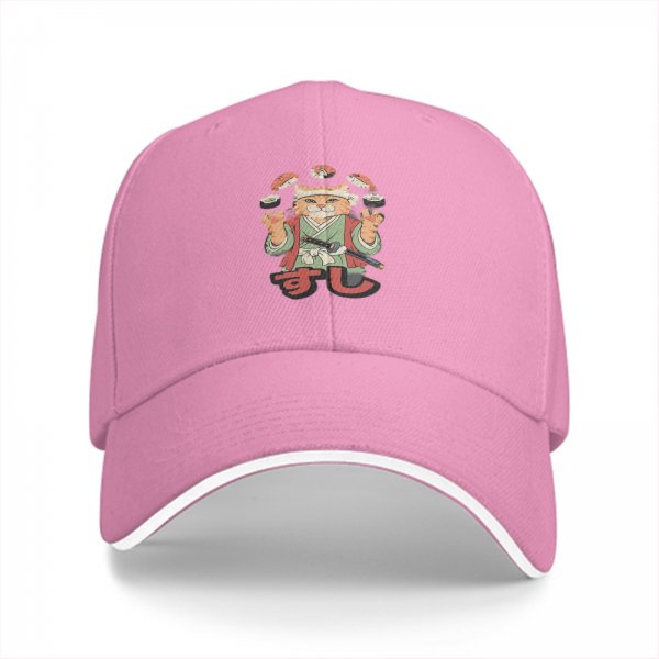 Black Baseball Cap With Cat Sushi Chef Juggling Sushi Design