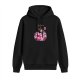 Black hoodie with a drawstring bag full of pink Kirby characters