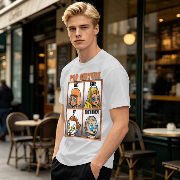 Pop Culture Pronoun Guide Chibi Character Graphic T-Shirt