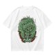 Olive T-shirt with Green Dragon and Samurai Warrior Graphic
