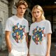 Olive T-Shirt With Cute Cats On A Rubik's Cube Graphic