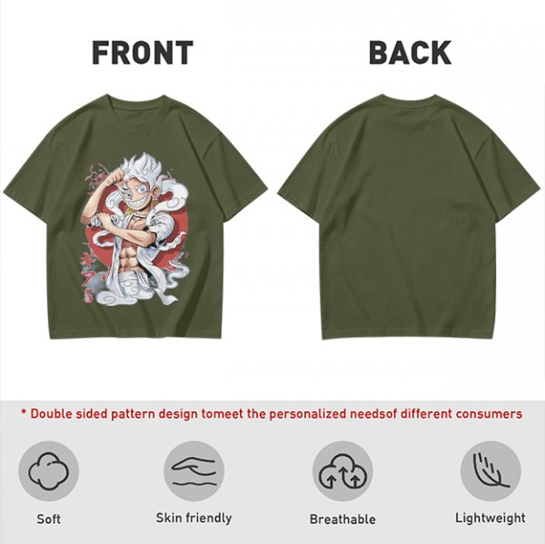 One Piece Gear 5 Luffy Graphic Print Olive T-Shirt