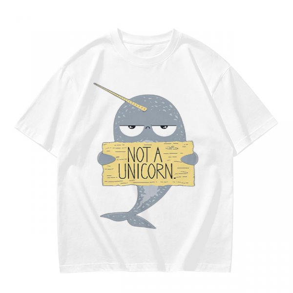 Olive T-Shirt With Grumpy Narwhal Holding Not A Unicorn Sign