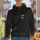 Black Hoodie With Witch Broom And Cat Graphic Print