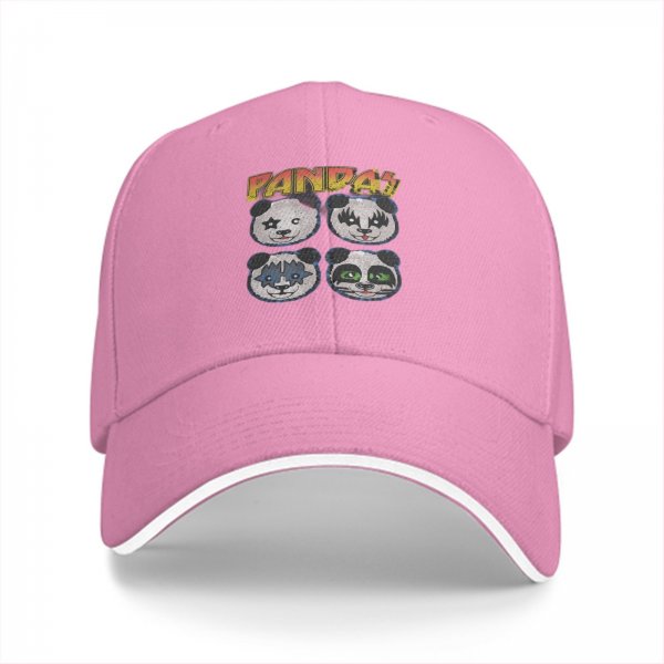Black Baseball Cap With KISS Style Panda Band Graphic