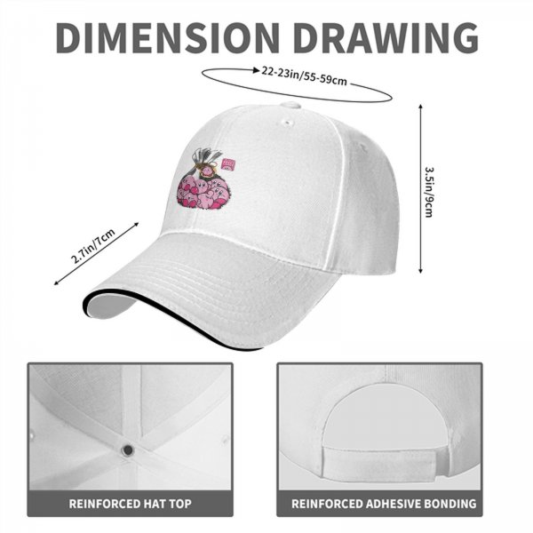 Black baseball cap with a bag of cute pink Kirby characters print