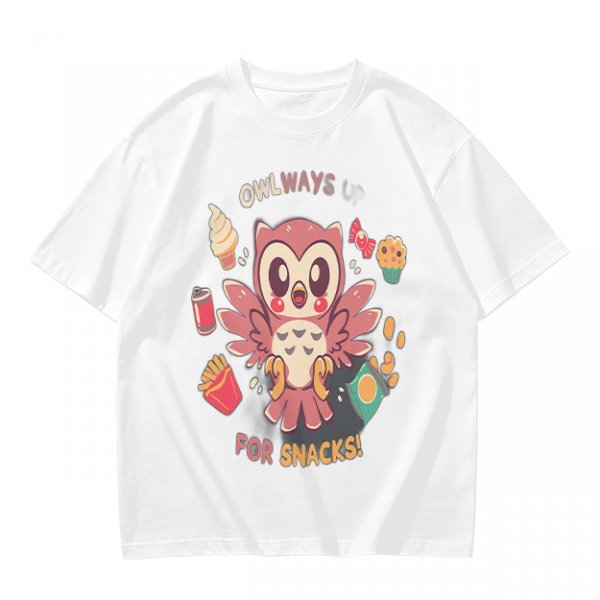 Owlways For Snacks Cute Graphic T-Shirt with Owl and Treats