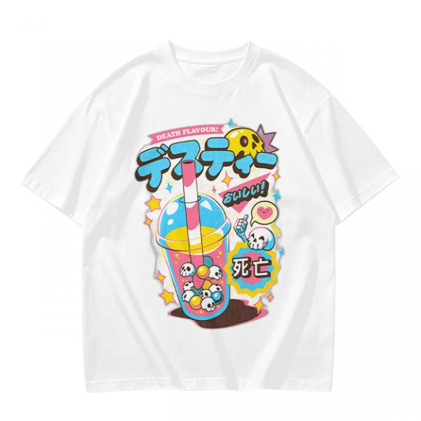 Oversized Graphic Tee with Death Flavor Bubble Tea Print