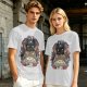 Olive T-Shirt with Stacked Anime Character Totem Print