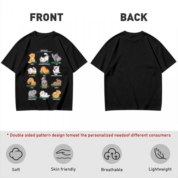 Olive Green T-Shirt With Cute Cat Yoga Pose Illustrations