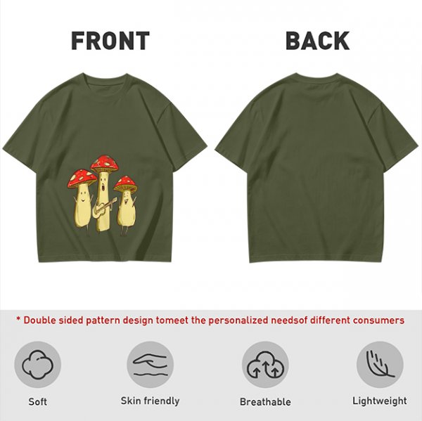 Olive T-Shirt with Singing Mushroom Band Graphic