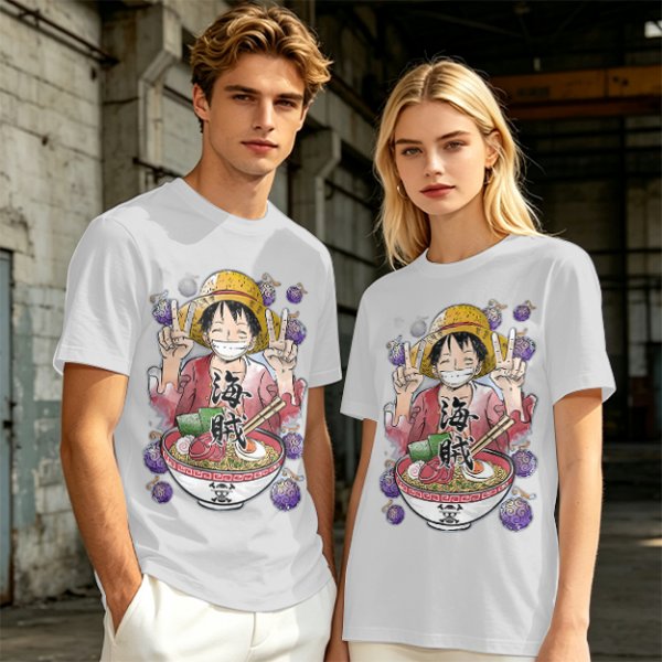 One Piece Luffy Ramen Peace Sign Anime Graphic T-Shirt