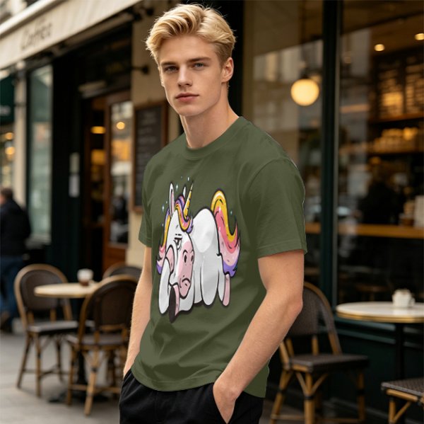 Olive T-shirt with Bored Unicorn Graphic Print