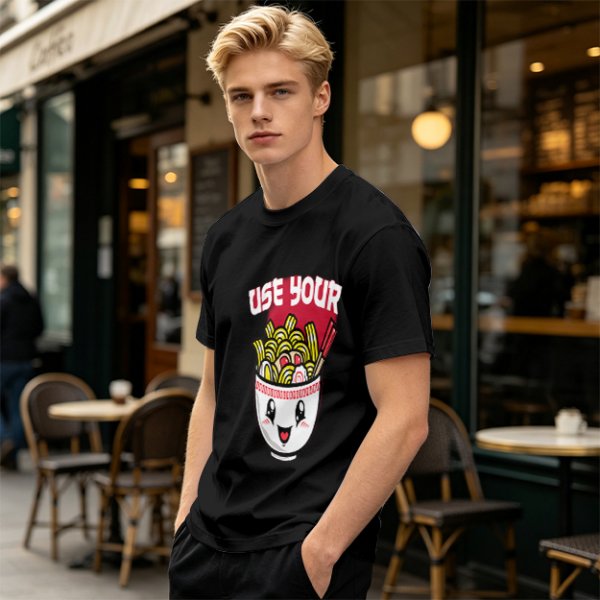 Olive T-Shirt With Cute Ramen Bowl Graphic And 'Use Your' Text