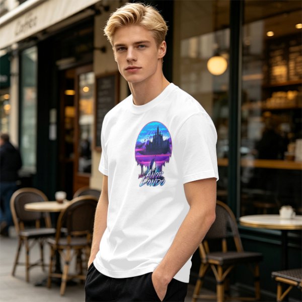 Olive T-shirt with Anor Londo Synthwave Castle Print