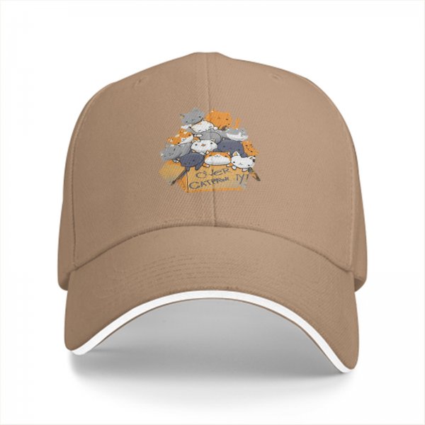 Black baseball cap with cute cats in a box graphic