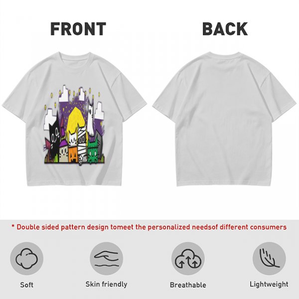 Olive T-Shirt With Halloween Themed Cute Cat Characters Print