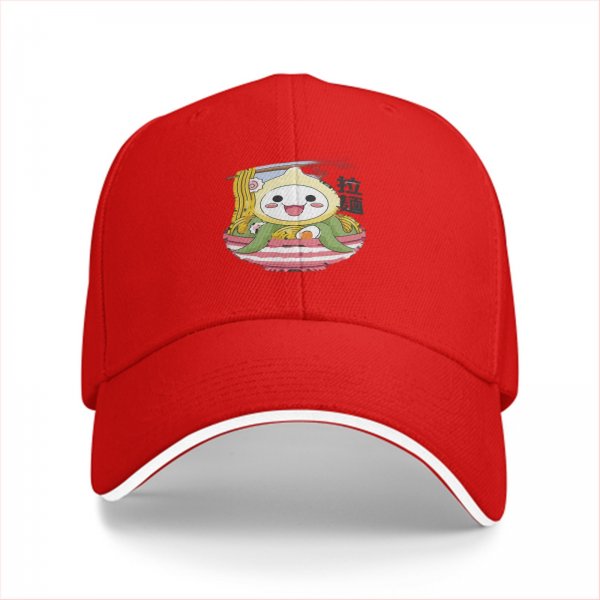 Black Baseball Cap With Cute Ramen Octopus Character Print