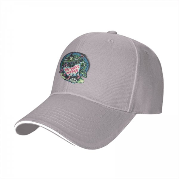 Black Baseball Cap With 'But First Coffee' Halloween Themed Print
